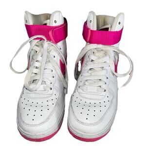 Nike‎ Air Force 1 AF White Fuchsia Pink High Top Shoes Womans Sz 7 334031-110
